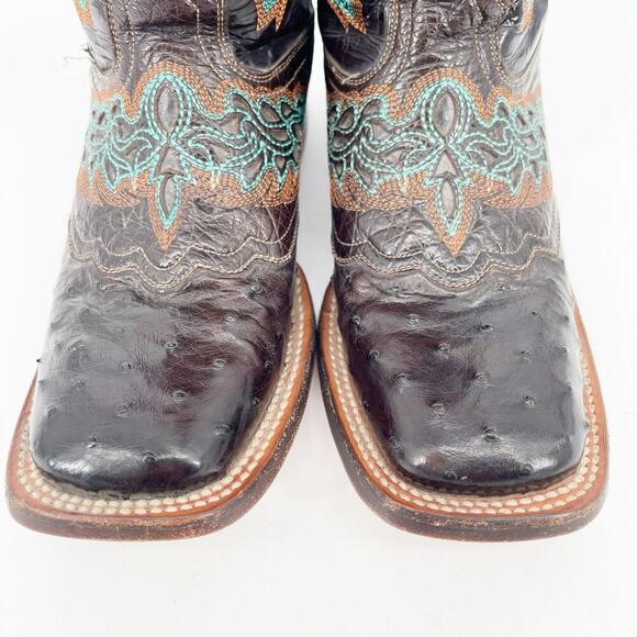 Lucchese Brown Black Turquoise Amberlyn Full Quill Ostrich Cowgirl Boot size 6.5 - Picture 6 of 11